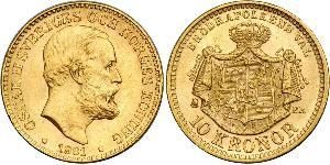 10 Krone Svezia Oro Oscar II di Svezia (1829-1907)