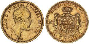 10 Krone Svezia Oro Oscar II di Svezia (1829-1907)