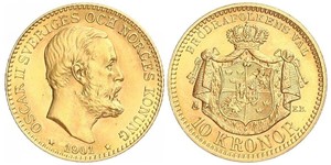 10 Krone Svezia Oro Oscar II di Svezia (1829-1907)
