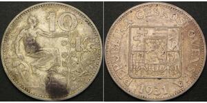 10 Krone Tschechoslowakei  (1918-1992) Silber 