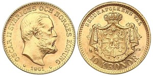 10 Krone / 10 Kronor  Schweden Gold Oskar II. (Schweden) (1829-1907)