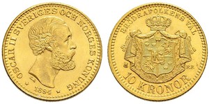 10 Krone / 10 Kronor  Sweden Gold Oscar II of Sweden (1829-1907)