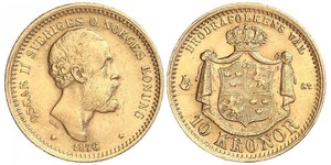 10 Krone / 10 Kronor  Svezia Oro Oscar II di Svezia (1829-1907)