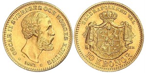 10 Krone / 10 Kronor  Svezia Oro Oscar II di Svezia (1829-1907)