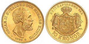 10 Krone / 10 Kronor  瑞典 金 奧斯卡二世 (1829-1907)