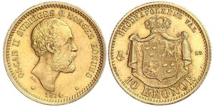 10 Krone / 10 Kronor  瑞典 金 奧斯卡二世 (1829-1907)