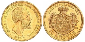 10 Krone / 10 Kronor  瑞典 金 奧斯卡二世 (1829-1907)