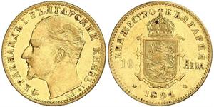10 Lev Bulgaria Oro Fernando I de Bulgaria (1861 -1948)