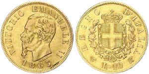 10 Lira Kingdom of Italy (1861-1946) Gold Victor Emmanuel II of Italy (1820 - 1878)