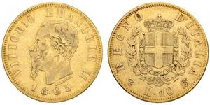 10 Lira Kingdom of Italy (1861-1946) Gold Victor Emmanuel II of Italy (1820 - 1878)