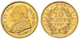 10 Lira Papal States (752-1870) Gold Pope Pius IX (1792- 1878)