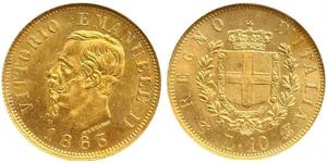 10 Lira Kingdom of Italy (1861-1946) Or Victor Emmanuel II of Italy (1820 - 1878)