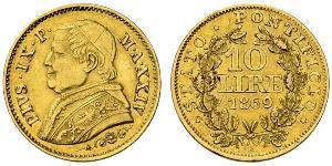 10 Lira Stato Pontificio (752-1870) Oro Papa Pio IX (1792- 1878)