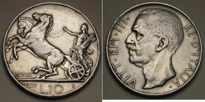 10 Lira Kingdom of Italy (1861-1946) Plata Víctor Manuel III de Italia (1869 - 1947)