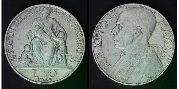 10 Lira Vatican (1926-) Silver Pope Pius XII  (1876 - 1958)