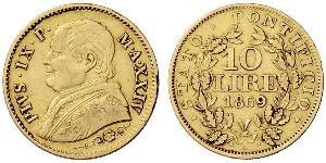 10 Lira 教皇国 (754 - 1870) 金 Pope Pius IX (1792- 1878)