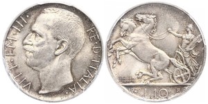 10 Lira 意大利王國 (1861-1946) 銀 维托里奥·埃马努埃莱三世 (1869 - 1947)