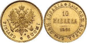 10 Mark Finnland (1917 - ) / Russisches Reich (1720-1917) Gold Alejandro III (1845 -1894)
