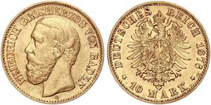10 Mark Grand Duchy of Baden (1806-1918) Gold Frederick I, Grand Duke of Baden (1826 - 1907)
