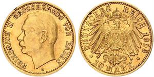 10 Mark Grand Duchy of Baden (1806-1918) Gold Frederick II, Grand Duke of Baden (1857 - 1928)