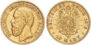 10 Mark Grand Duchy of Baden (1806-1918) Gold Frederick I, Grand Duke of Baden (1826 - 1907)
