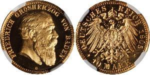10 Mark Grand Duchy of Baden (1806-1918) Gold Frederick I, Grand Duke of Baden (1826 - 1907)