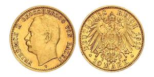 10 Mark Grand Duchy of Baden (1806-1918) Gold Frederick II, Grand Duke of Baden (1857 - 1928)