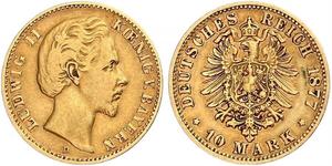 10 Mark Kingdom of Bavaria (1806 - 1918) Gold Ludwig II of Bavaria (1845 – 1886)