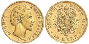 10 Mark Kingdom of Bavaria (1806 - 1918) Gold Ludwig II of Bavaria (1845 – 1886)