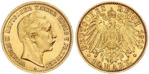10 Mark Kingdom of Prussia (1701-1918) Gold Wilhelm II, German Emperor (1859-1941)