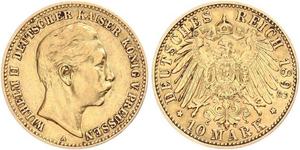 10 Mark Kingdom of Prussia (1701-1918) Gold Wilhelm II, German Emperor (1859-1941)