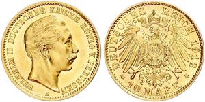 10 Mark Kingdom of Prussia (1701-1918) Gold Wilhelm II, German Emperor (1859-1941)