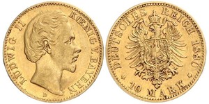 10 Mark Königreich Bayern (1806 - 1918) Gold Ludwig II. (Bayern)(1845 – 1886)