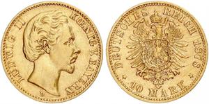 10 Mark Königreich Bayern (1806 - 1918) Gold Ludwig II. (Bayern)(1845 – 1886)