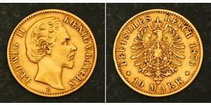 10 Mark Königreich Bayern (1806 - 1918) Gold Ludwig II. (Bayern)(1845 – 1886)