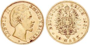 10 Mark Königreich Bayern (1806 - 1918) Gold Ludwig II. (Bayern)(1845 – 1886)