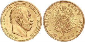 10 Mark Königreich Preußen (1701-1918) Gold Wilhelm I, German Emperor (1797-1888)