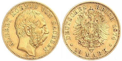 10 Mark Königreich Sachsen (1806 - 1918) Gold 