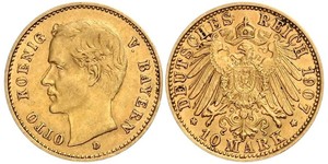 10 Mark Bavière Or Othon Ier de Bavière(1848 – 1916)