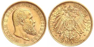 10 Mark Empire allemand (1871-1918) Or Wilhelm II, German Emperor (1859-1941)