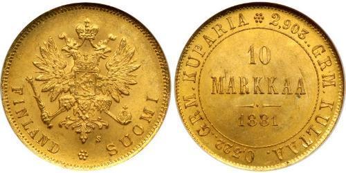 10 Mark Finlande (1917 - ) / Empire russe (1720-1917) Or Alexandre III (1845 -1894)