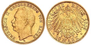 10 Mark Grand-duché de Bade (1806-1918) Or Frédéric II de Bade (1857-1928) (1857 - 1928)