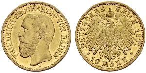 10 Mark Grand-duché de Bade (1806-1918) Or Frédéric Ier de Bade (1826-1907) (1826 - 1907)