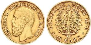 10 Mark Grand-duché de Bade (1806-1918) Or Frédéric Ier de Bade (1826-1907) (1826 - 1907)