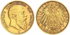 10 Mark Grand-duché de Bade (1806-1918) Or Frédéric Ier de Bade (1826-1907) (1826 - 1907)