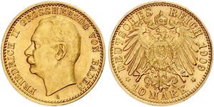 10 Mark Grand-duché de Bade (1806-1918) Or Frédéric II de Bade (1857-1928) (1857 - 1928)