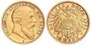 10 Mark Grand-duché de Bade (1806-1918) Or Frédéric Ier de Bade (1826-1907) (1826 - 1907)