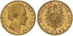 10 Mark Royaume de Bavière (1806 - 1918) Or Louis II de Bavière (1845-1886)(1845 – 1886)