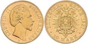 10 Mark Royaume de Bavière (1806 - 1918) Or Louis II de Bavière (1845-1886)(1845 – 1886)