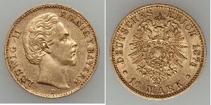10 Mark Royaume de Bavière (1806 - 1918) Or Louis II de Bavière (1845-1886)(1845 – 1886)